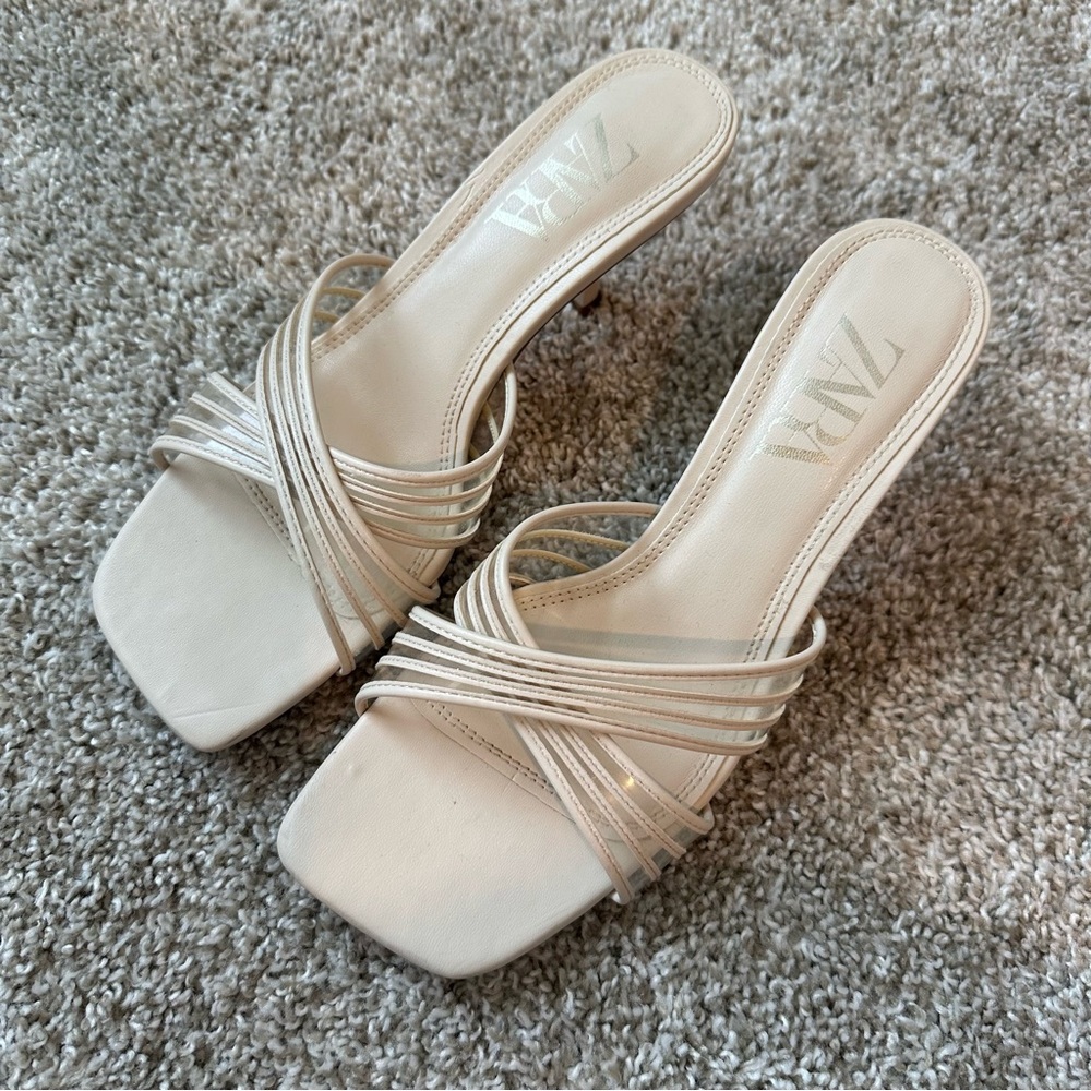 Zara Cream Kitten Heel Sandals